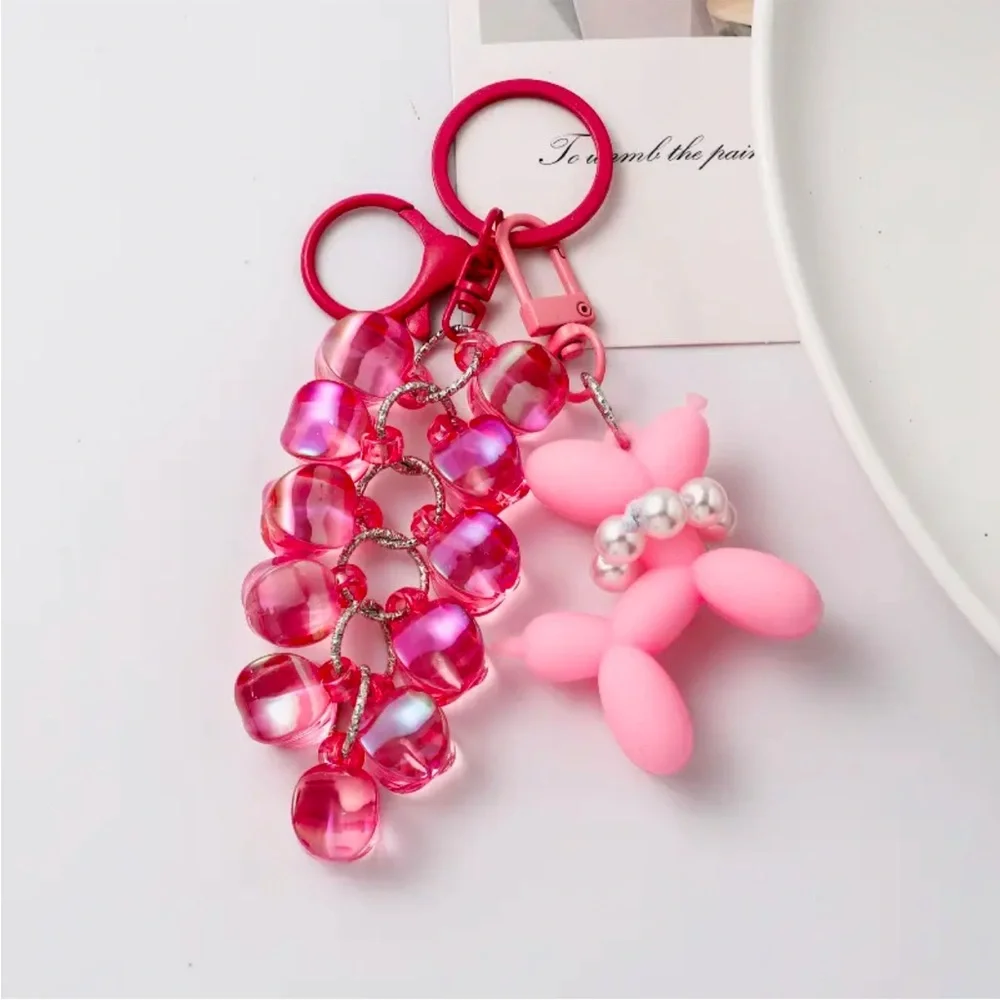 NWT 🐶 Balloon Dog & Shiny Acrylic Bubble/Grape Beads Keychain/Phone/Bag Charm